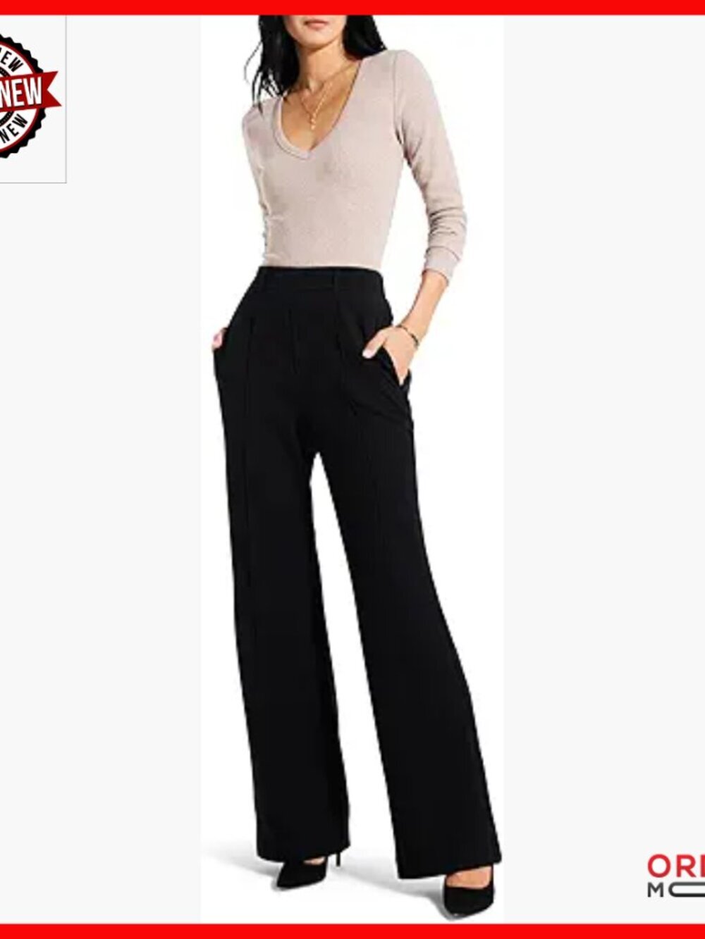 Wide Leg Knit Pants with Pleats, Pull-On Design, Casual Workwear